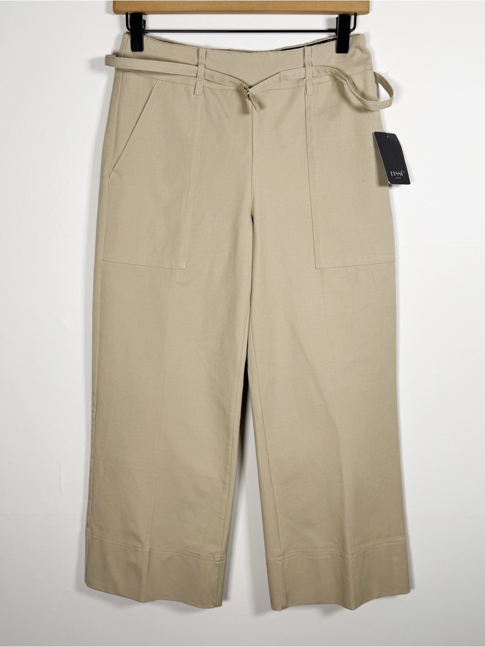 NWT LYSSE Florist Wide Leg Stretch Twill Belted Beige Crop Pant Sz XS